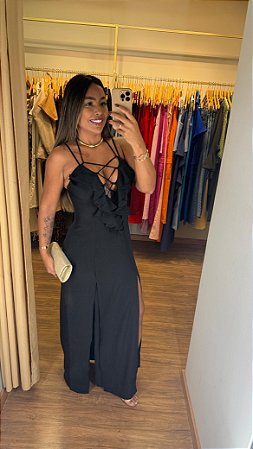 Vestido Longo Babado Preto