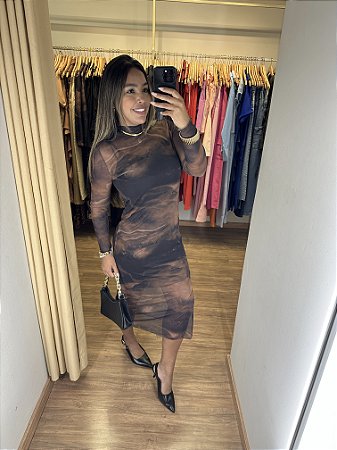 Vestido Tule Manga Longa Tie Dye