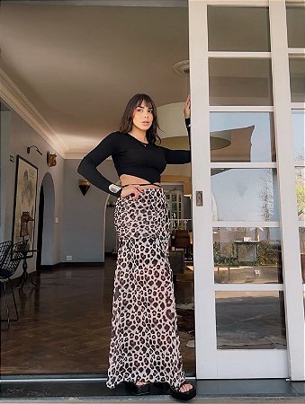 Saia Longa Tule Leopardo