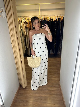 Vestido Tomara Que Caia Poá Branco