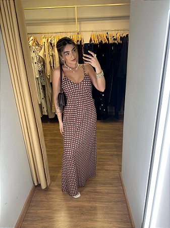 Vestido Longo Poá Marrom