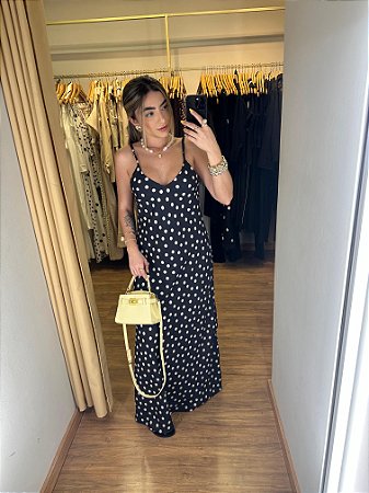Vestido Longo Poá Preto
