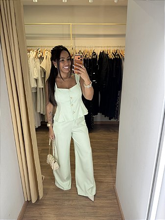 Conjunto Alfaiataria Calça e Blusa Botões Cores