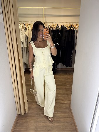 Conjunto Alfaiataria Calça e Blusa Botões Cores