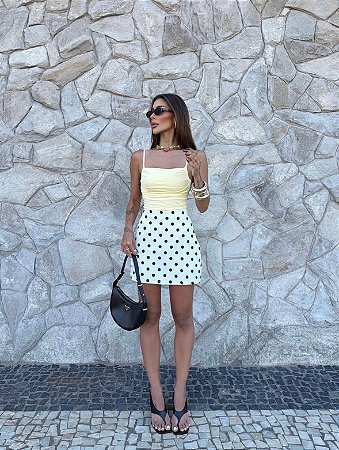 Saia Alfaiataria Poá Marrom