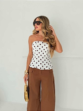 Blusa Tomara Que Caia Poá Marrom