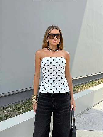 Blusa Tomara Que Caia Poá Preto