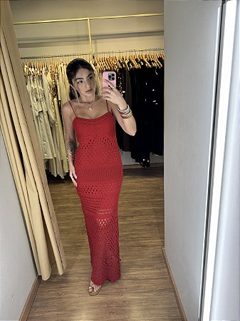 Vestido Tricô Longo Rendado Cores