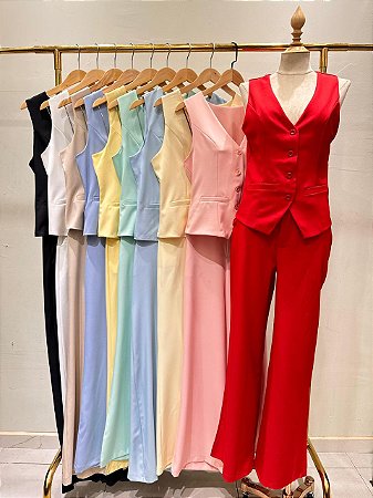 Conjunto Alfaiataria Colete e Calça Cores