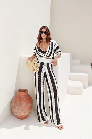 Conjunto Tricô Listrado Preto