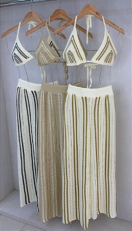 Conjunto Tricô Cropped e Calça Cores