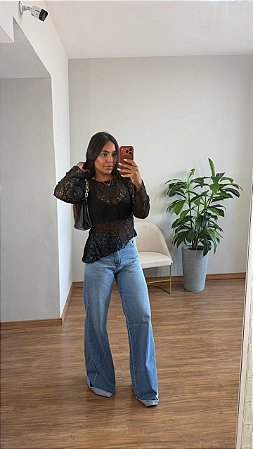 Blusa Renda Assimetrica Preta