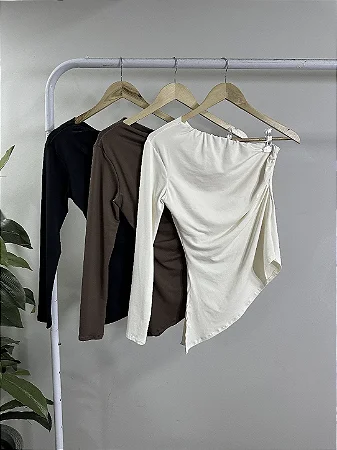 Kit 3 Bodies Blusas Assimétrica Um Ombro Só