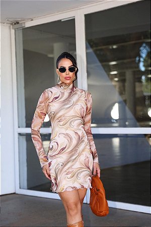 Vestido Tule Manga Nude