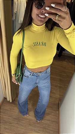 Cropped Brasil Gola Manga Longa Cores