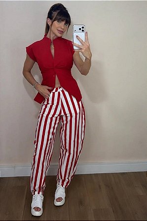 Calça Alladin Listrada Vermelha
