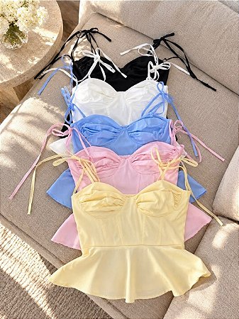 Blusa Corset Tricoline Amarração Cores