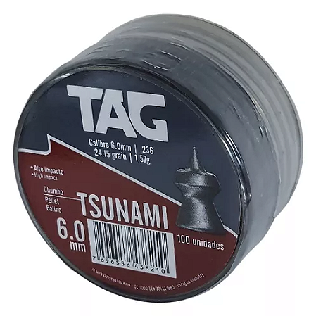 Chumbinho Tsunami 6,0 mm TAG com grande poder de impacto - 100 peças