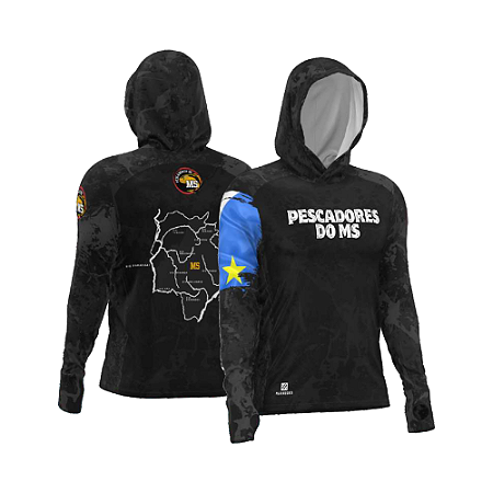 Camiseta Masculina pescadores do ms – ms preta c/ capuz