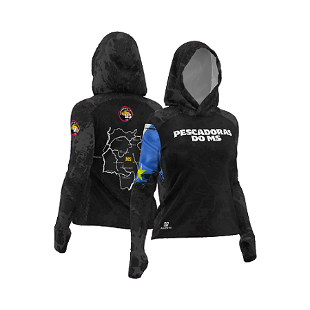 Camiseta Feminina pescadores do ms – ms preta c/ capuz