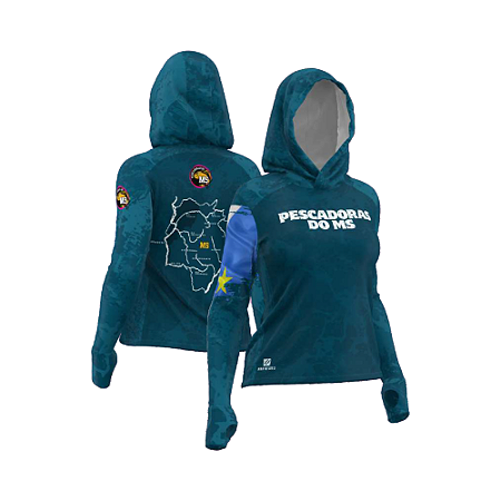 Camiseta Feminina pescadores do ms – ms azul c/ capuz
