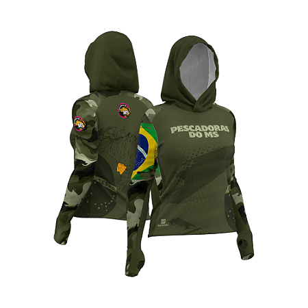 Camiseta Feminina pescadores do ms – mapa brasil musgo c/ capuz
