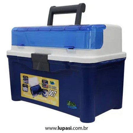 Caixa para pesca super resistente com 3 estojos, amplo espaço interno e compartimento ajustáveis Pesca Brasil PB Box 007 Azul
