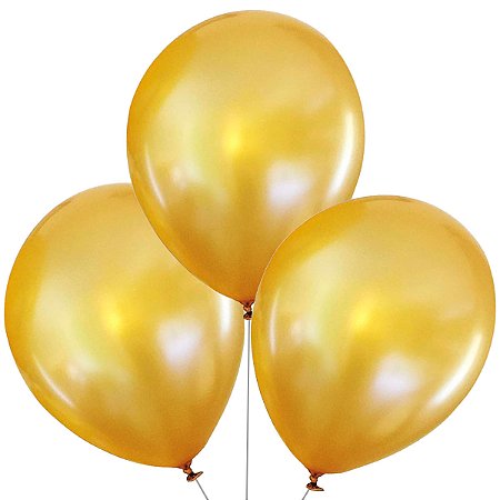Balão Bexiga Cintilante Dourada Ouro 10 Polegadas Pacote 25 Unidades