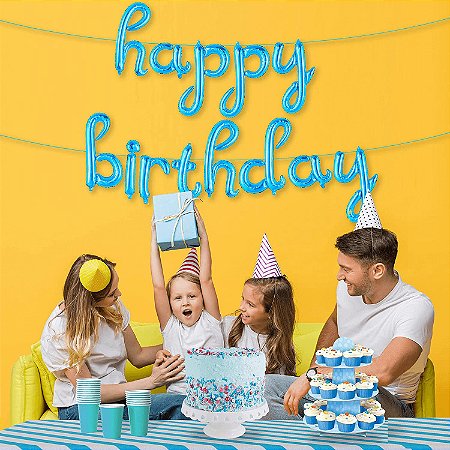 Balão Metalizado Personalizado Happy Birthday Azul Bexiga - Coisas Já |  Compre Simples, Receba em Casa