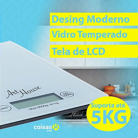 Balança Cozinha Digital Vidro Temperado Preta 5kg - 1 un - Kasa