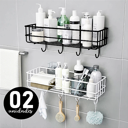 Kit 02 Suportes Porta Shampoo Prateleira Banheiro Organizador Aramado