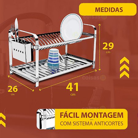 Escorredor Louca Inox 16 Pratos Cozinha Porta Talher Bandeja