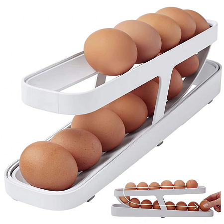 Porta Ovos geladeira rolante Bandeja Organizador suporte 14 Ovos Branco
