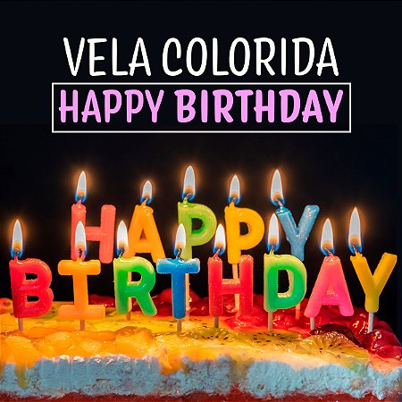 Vela Para Bolo De Aniversário Escrito Happy Birthday Colorida Grande