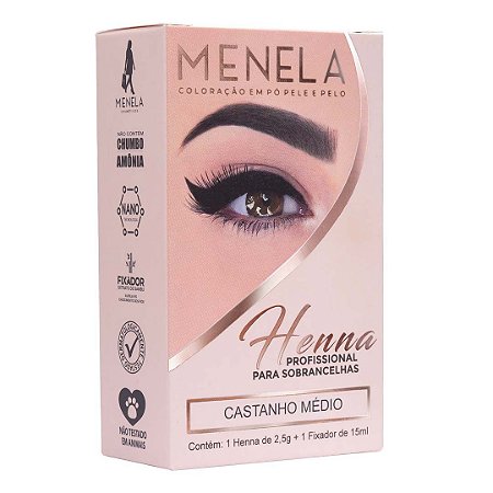 Henna para Sobrancelhas Menela Castanho Médio 2,5g + Fixador 15ml