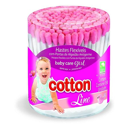 Hastes Flexível Cotonete Cotton Line Rosa 150 unidades
