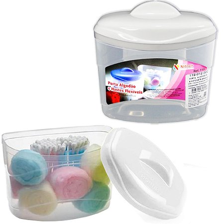 Organizador Porta Algodão Oval Branco Nitronplast