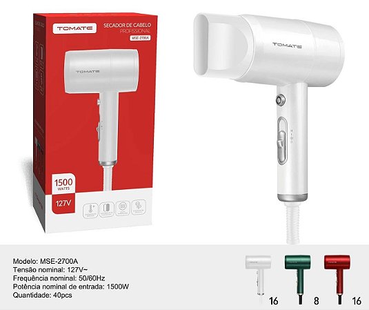 Secador de Cabelos Profissional Ar Quente e Frio 1500W 127V MSE-2700A Tomate