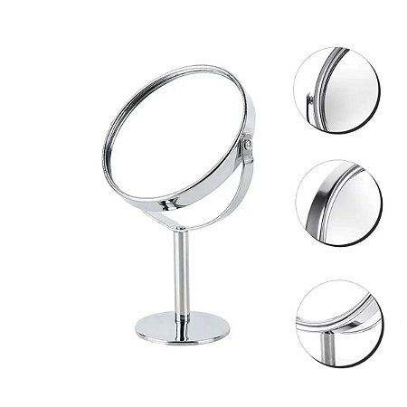 Espelho de Mesa  de Metal Redondo com Aumento