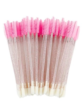 Escovinha Dupla para Cílios e Lip Gloss Descartável Glitter Rosa 50 unid.