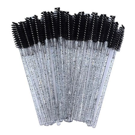 Pacote Escovinha para Cílios Descartável Glitter Preta 10x50 unid.