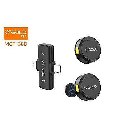 Microfone de Lapela Magnético 2 Em 1 Lightning e Type-C 38D Preto