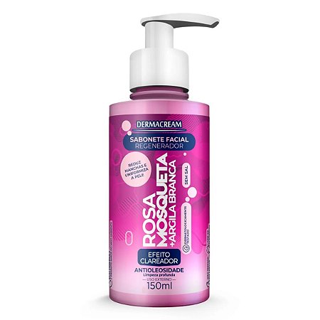 Sabonete Facial Rosa Mosqueta e Argila Branca Dermacream 150ml