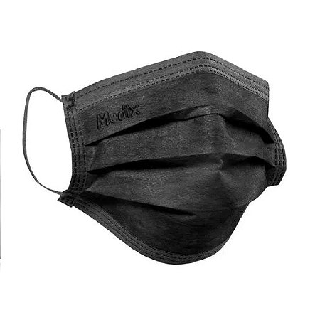 Máscara Tripla Descartável Preta Polybag Medix Brasil 50 unidades