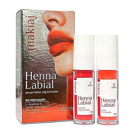 Henna Labial Hidratação Película Pigmentante + Gloss Hidratante Makiaj 3ml