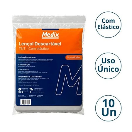 Lençol Descartável com Elástico Branco Medix com 10 unidades