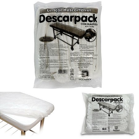 Lençol Branco com Elástico Descartável Descarpack com 10 unid.