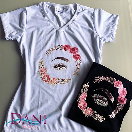 Camiseta Baby Look Rosa Sobrancelha 100% Poli Viscose