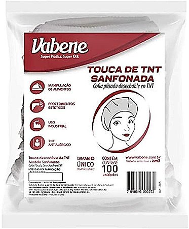 Touca Descartável Branca TNT Sanfonada Vabene c/100 unid.