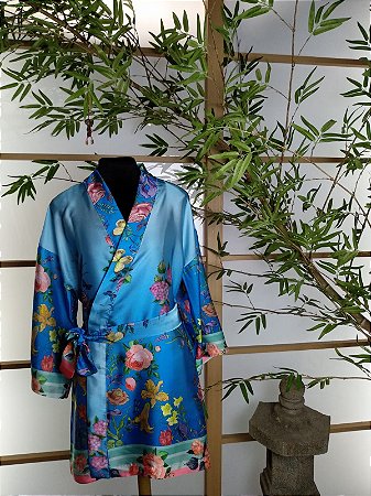 Kimono Robe Coleção Romântica Azul